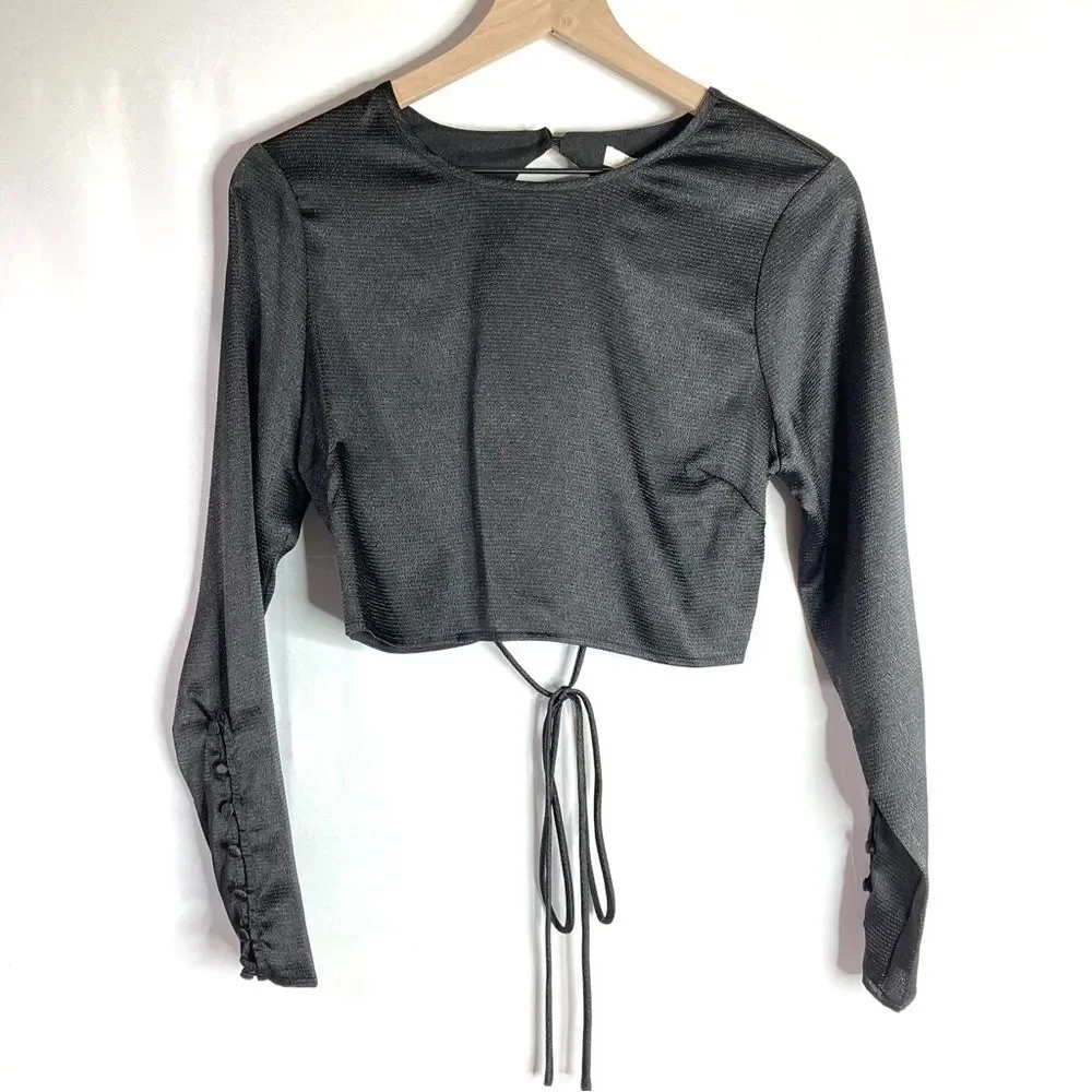 Wayf Natural Instincts Open Lace Up Back Top Black Small NWT